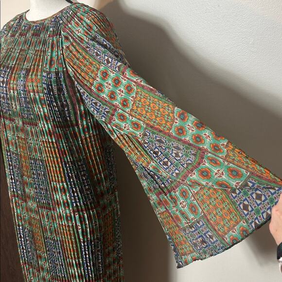 EUC Carolina K x Anthropologie green patterned pleated dress - Picture 9 of 15